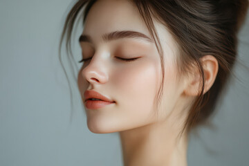 Fototapeta premium A close up of a girl's face with her eyes closed