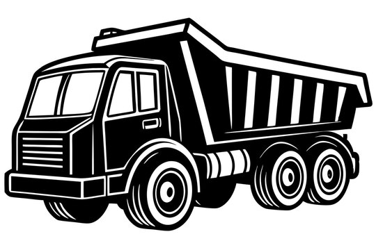 recommend clip art: dump truck trailer silhouette vector illustration,with black old tractor on white background