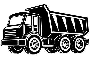 dump truck trailer silhouette vector illustration,with black old tractor on white background