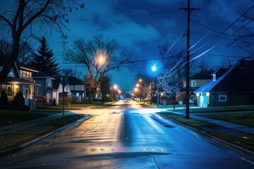 Fototapeta premium Neighborhood watch patrol at night, with copy space