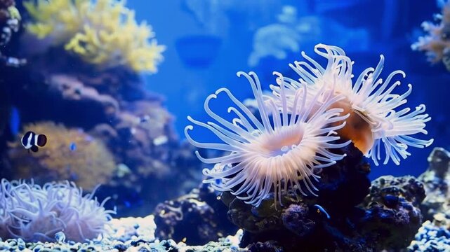 Sea anemone swimming in the aquarium