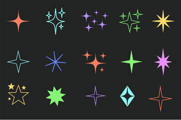 Stars sparkle shine light shape element isolated set. Vector cartoon graphic design element illustration