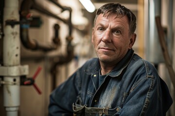 Portrait of a middle aged Caucasian male plumber