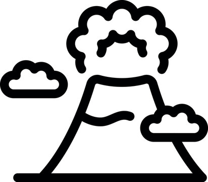 recommend clip art: Simple line drawing of a volcano erupting with smoke and clouds