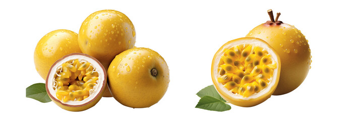 Set of organic passion fruits. Isolated on a transparent background.