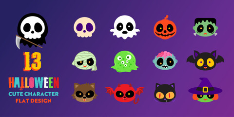 halloween cute character flat cartoon vector illustration