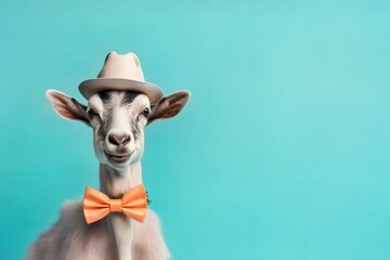 Creative photos of an animal with a hat and colored background to celebrate birthdays