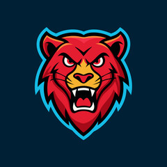  Angry Lion Face Mascot Logo Neon Design