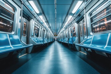 Fototapeta premium Subway train aisle during rush hour, with copy space