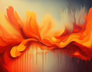 Abstract art piece with vivid warm hues, dripping patterns, and textured brush strokes 