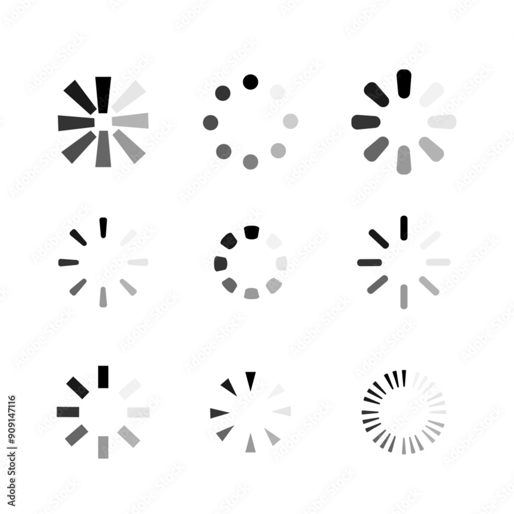 Poster loading icon set. buffer loader or preloader. donload or upload. collection of simple web download. 