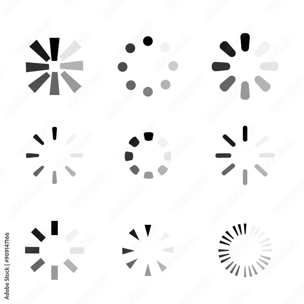 Poster loading icon set. buffer loader or preloader. donload or upload. collection of simple web download. 