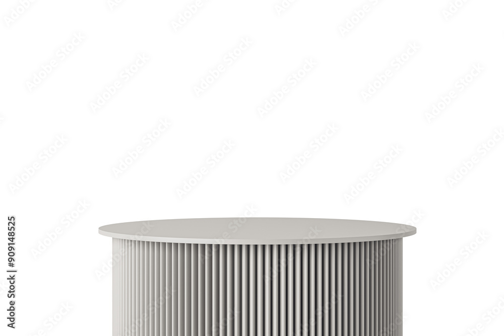Poster cylindrical podium with ribbed texture isolated on white background. minimalist and modern design co