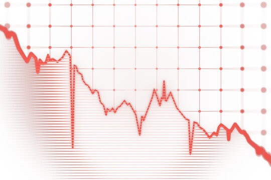 Red stock market graph line depicting a declining trend on a white grid background. Concept of financial crisis and stock market crash. 3D Rendering