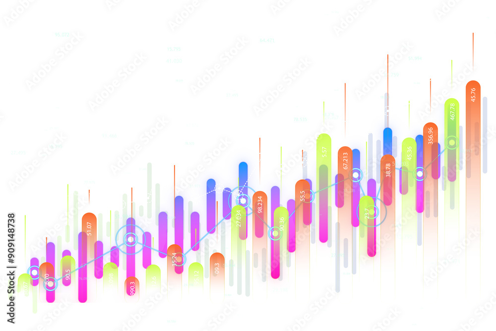 Aufkleber a colorful financial chart with bars and an upward trend line on a white background. concept of mark