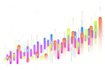 A colorful financial chart with bars and an upward trend line on a white background. Concept of market growth and stock analysis. 3D Rendering