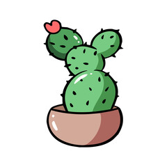 Cactus in pot cartoon style hand drawn isolated illustration