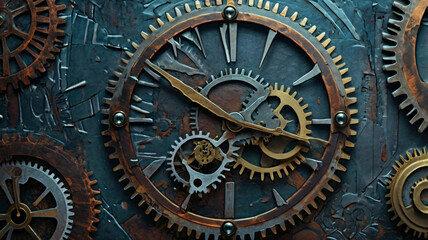 gears and a large clock, ai generated