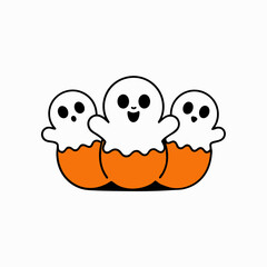 A group of friendly ghosts playing in a pumpkin patch.