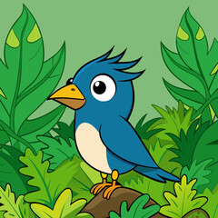 Charming Flycatcher Bird Vector in Jungle