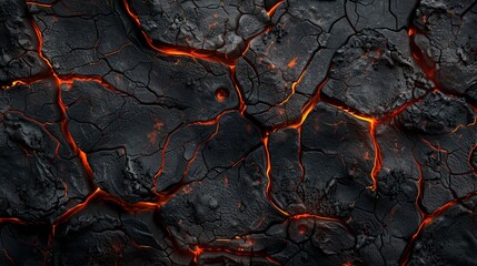 Realistic cracked lava with glowing fiery orange veins.