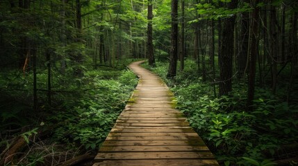 Fototapeta premium Pathway through a lush forest representing the way forward.