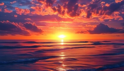 The splendid sunset scene on the sea is sparkling and colorful.