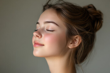 Naklejka premium A close up of a girl's face with her eyes closed