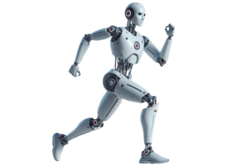 AI robot in running position isolated on transparent background