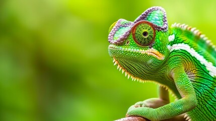 Fototapeta premium chameleon on a branch , copy space concept for wallpaper or background