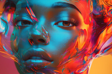 An abstract photo featuring detailed character design with VRay tracing, highlighting the intricate features of people's faces. The image combines realism with artistic abstraction