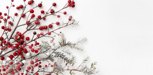 Winter Botanical Arrangement With Red Berries and White Accents on a Light Background