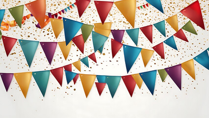 Obraz premium Vector celebrate background party flags. Rainbow colors flat style vector holiday flags garlands set. Colorful festive flags and confet