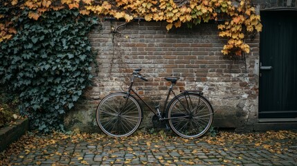 Vintage Bicycle Leaning Against Brick Wall - Charming Photo