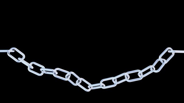 Falling chain hanging on two chains. 3d animation
