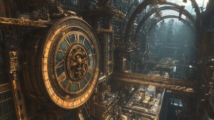 Obraz premium Steampunk Clock Tower: Soaring Architecture in Digital Art