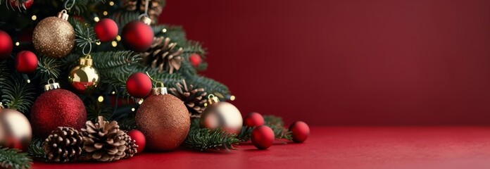 Christmas Tree Decorated With Ornaments and Lights in Warm Holiday Atmosphere