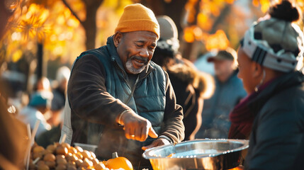 Mature african american man preparing foodet in autumn