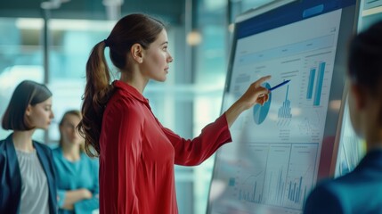 The woman presenting data