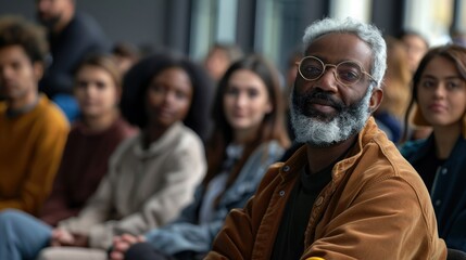 Portrait of a sociology class professor leading a discussion on cultural diversity