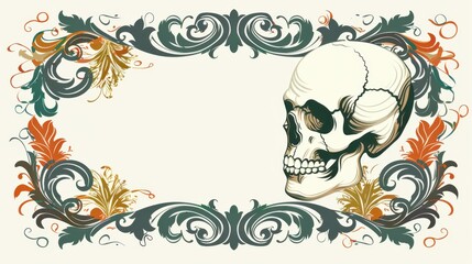 Elegant Skull with Vintage Ornamental Frame Illustration