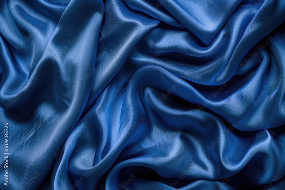 Poster a detailed view of blue satin material with a smooth surface