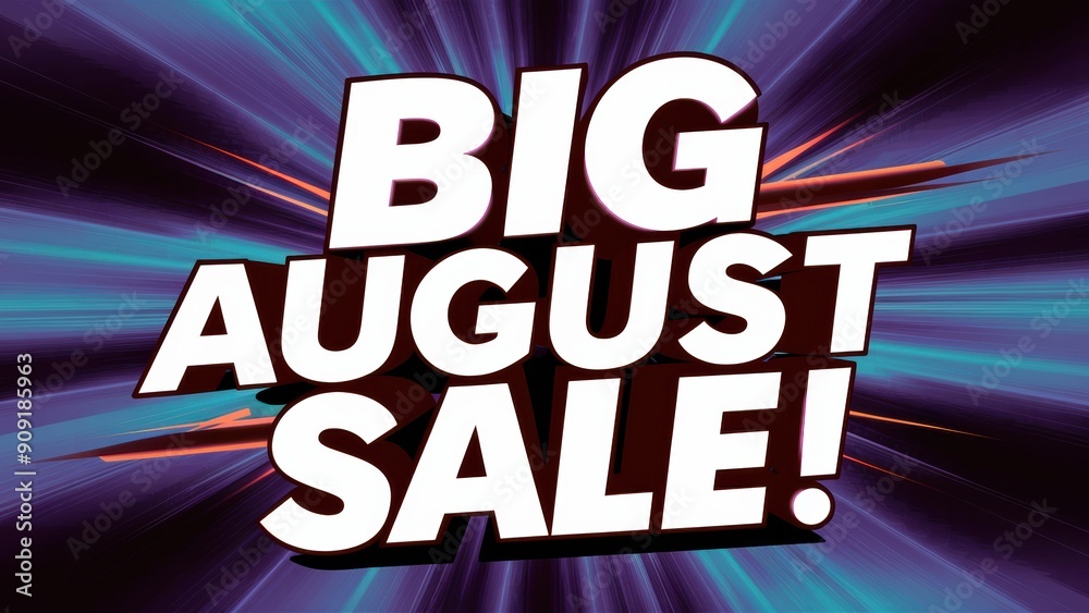 Poster A big august sale sign with a blue background and purple text, AI