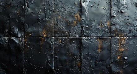 Obraz premium Abstract Artwork with Black and Yellow Elements, Textured Metal Surface