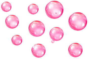 Set of Falling Shiny Pink Bubbles PNG Floating Sweet Bubble Gum isolated on white and transparent background - Bouncy Bubbly Gum Advertising Concept