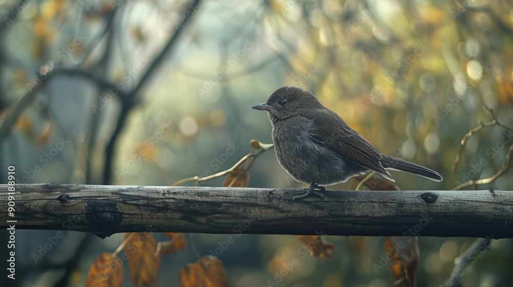 Aufkleber A tiny bird perched on a tree branch in a dense forest