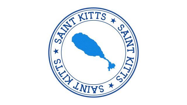 Saint Kitts intro. Badge with the circular name and map of the island. Saint Kitts round logo animation.