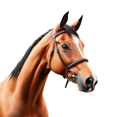 Obraz premium A brown horse with a bridle on its head