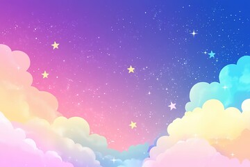 Pastel Sky with Fluffy Clouds and Stars