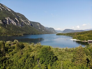 lake bohinj and mountains